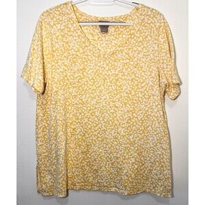 Chico's 2 US Large Yellow Polka Dot Cotton Modal Summer Spring Basic Staple